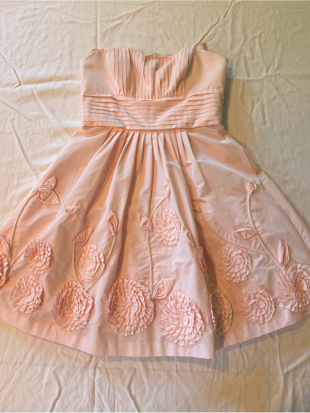 BCBG MAXAZRIA Strapless Pink Floral Appliqué Dress
